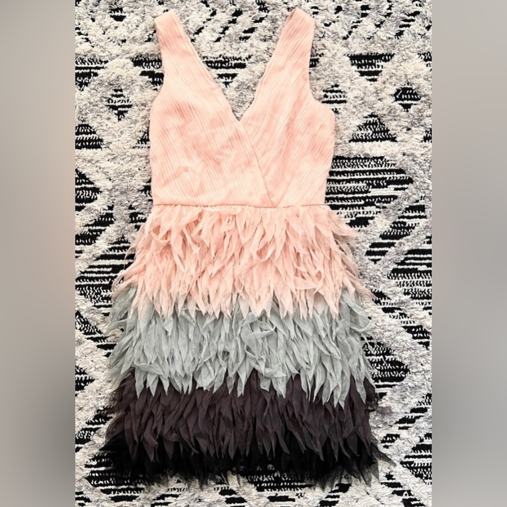 Minuet faux feathered dress New with tags size large